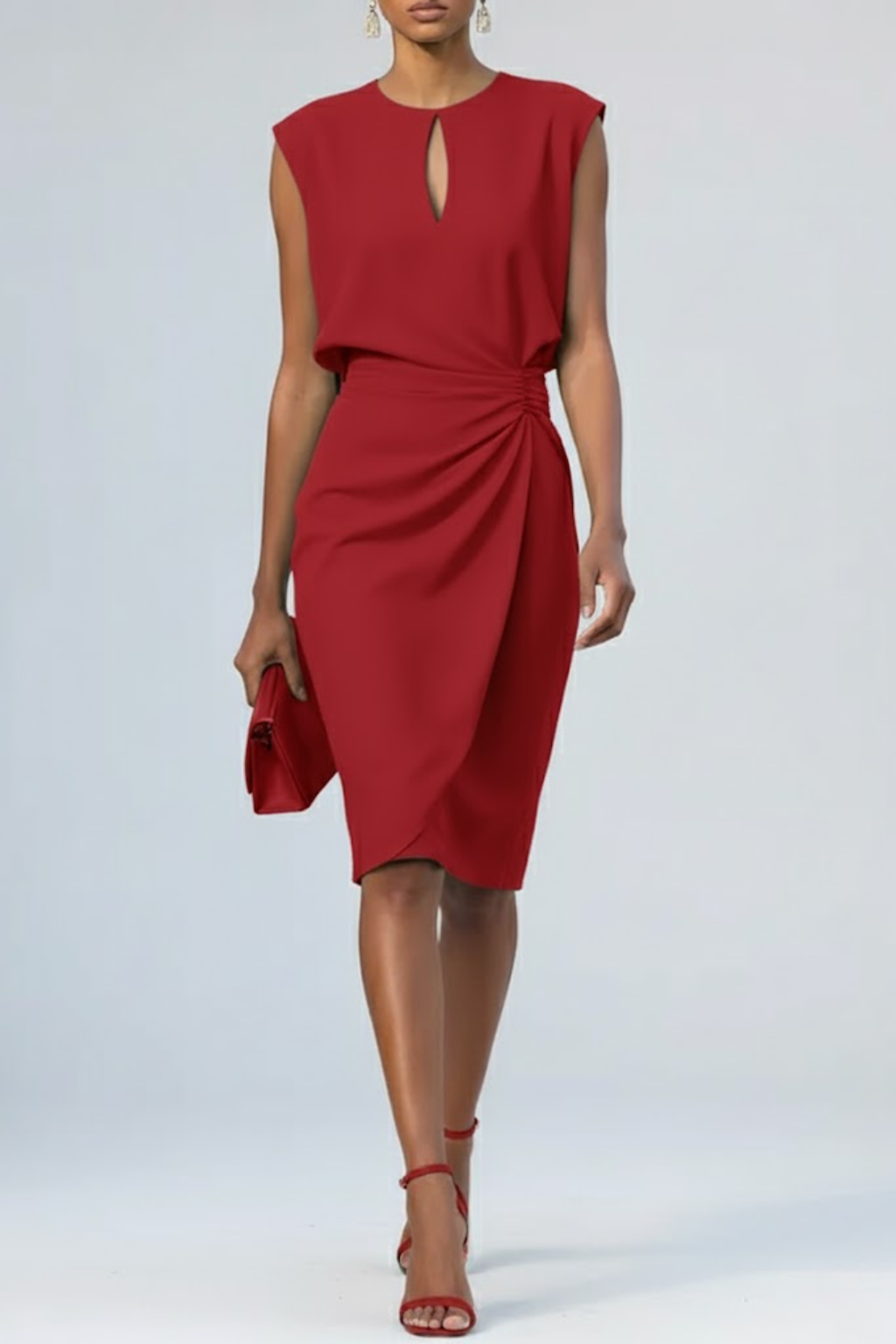 Leichtes Cocktail-Midikleid für Damen – Tailliert, Tropfenausschnitt