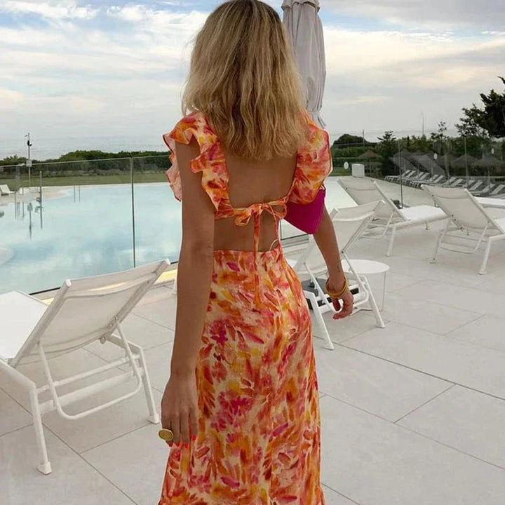 Maxikleid für Damen mit Volants – Fließendes Rückendetail