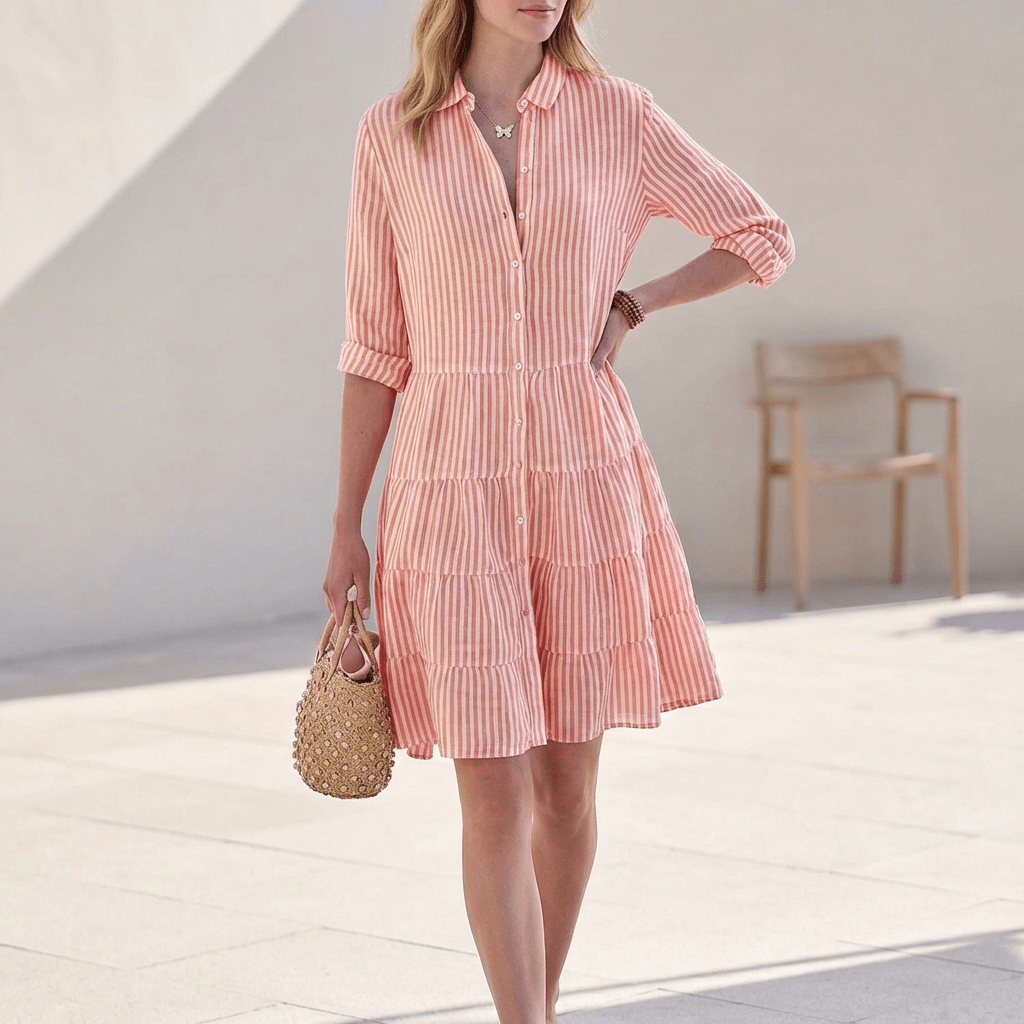 Women's Mini Ruffle Shirt Dress – Classic Collar and Button Closure