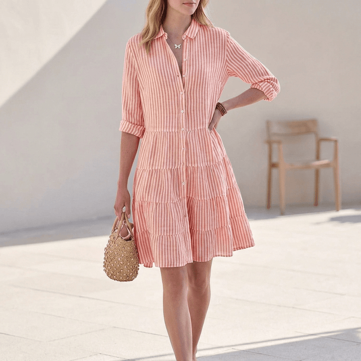 Women's Mini Ruffle Shirt Dress – Classic Collar and Button Closure