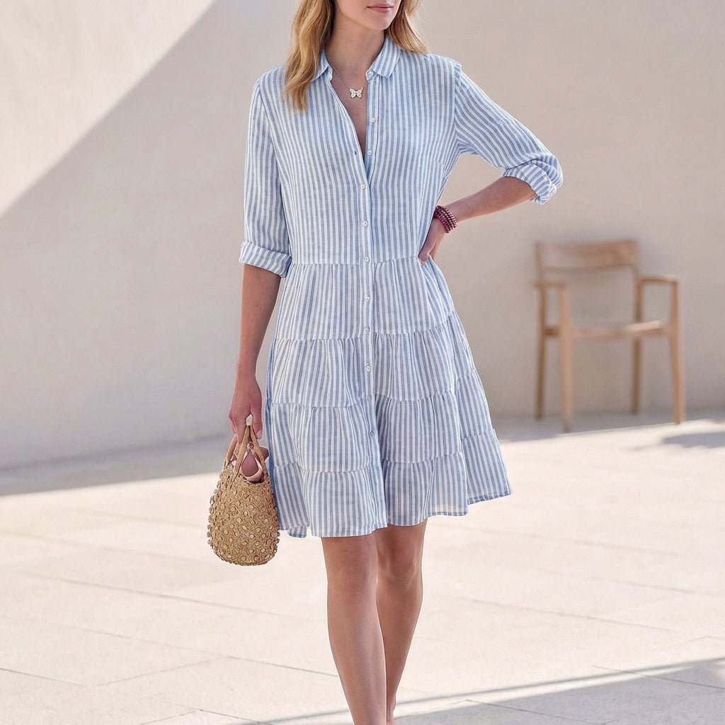Women's Mini Ruffle Shirt Dress – Classic Collar and Button Closure