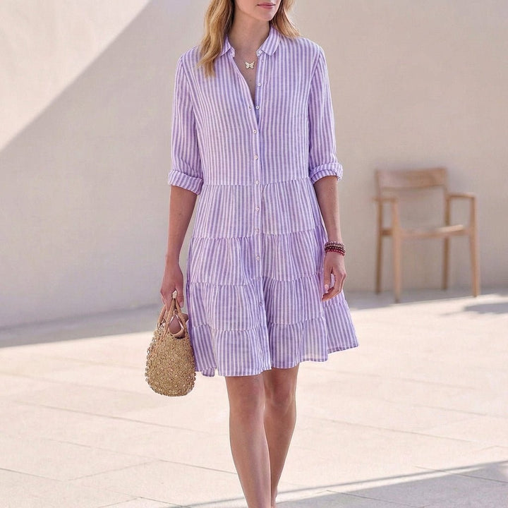 Women's Mini Ruffle Shirt Dress – Classic Collar and Button Closure