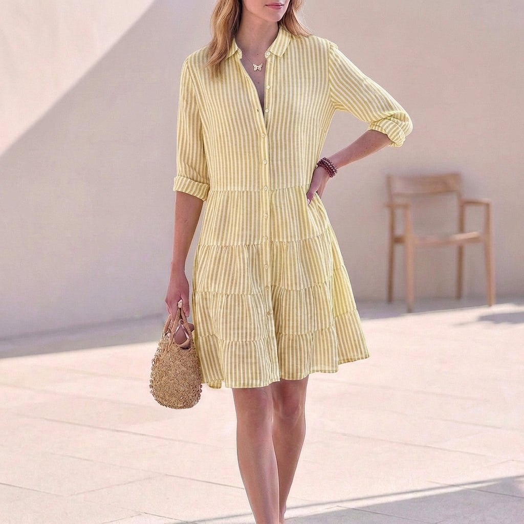 Women's Mini Ruffle Shirt Dress – Classic Collar and Button Closure