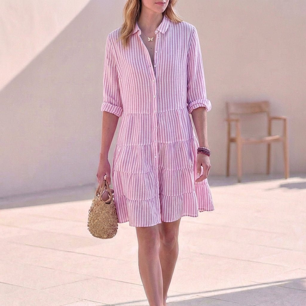 Women's Mini Ruffle Shirt Dress – Classic Collar and Button Closure