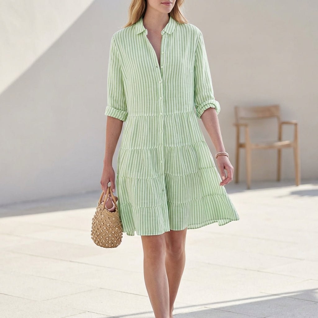 Women's Mini Ruffle Shirt Dress – Classic Collar and Button Closure