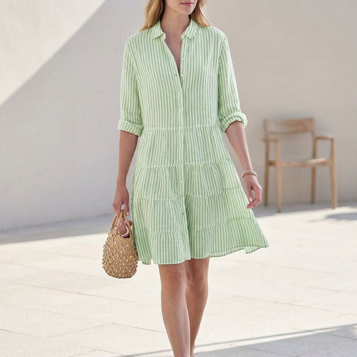 Women's Mini Ruffle Shirt Dress – Classic Collar and Button Closure