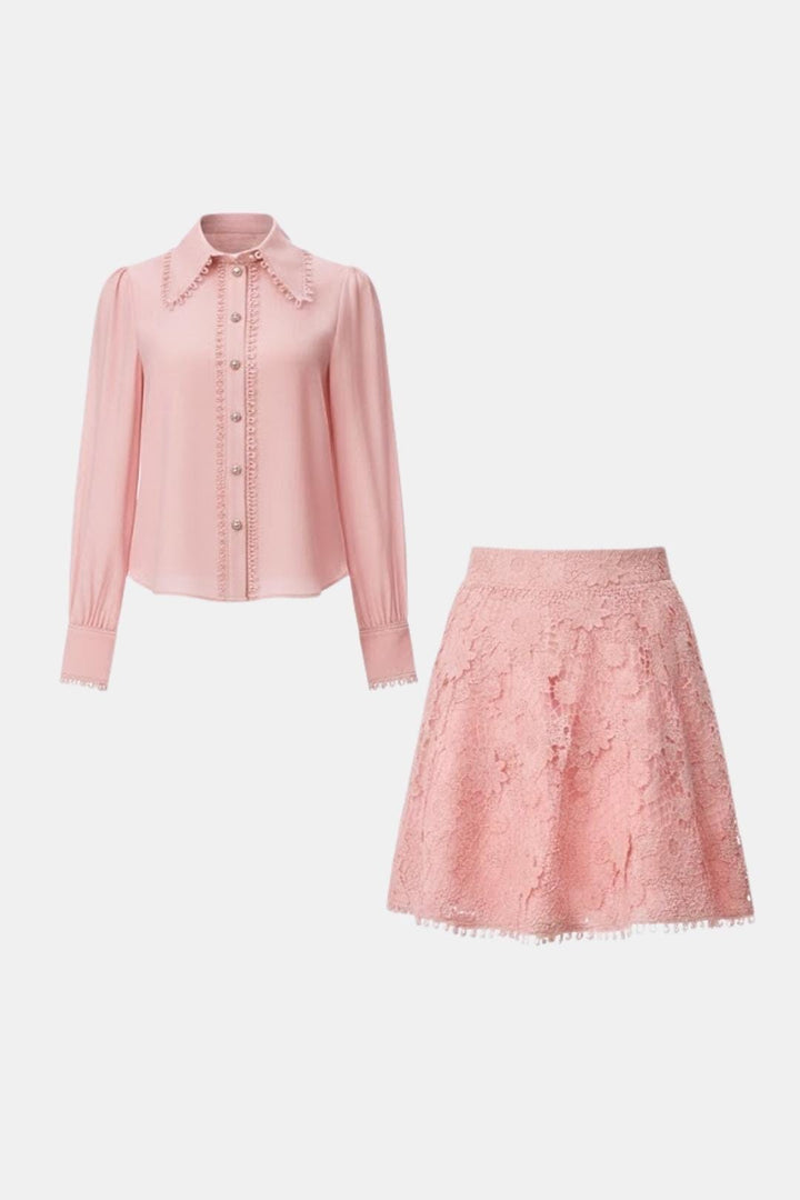 Damen-Set aus Bluse und Rock – Passender floraler Lochstickerei-Rock