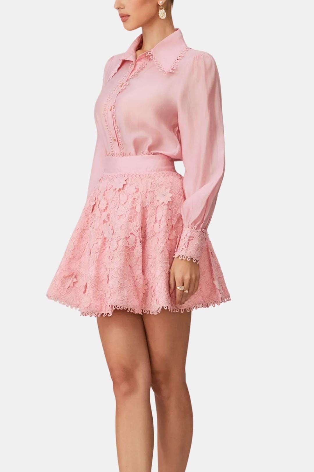 Damen-Set aus Bluse und Rock – Passender floraler Lochstickerei-Rock