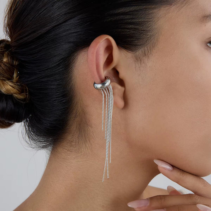 Ear cuff donna in acciaio inox con pendenti – Caduta lunga statement