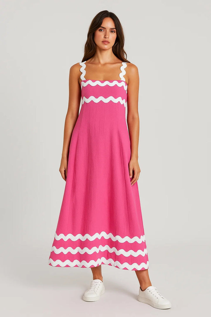 Abito Maxi Donna con Dettagli a Onde – Taglio Fluido e Casual