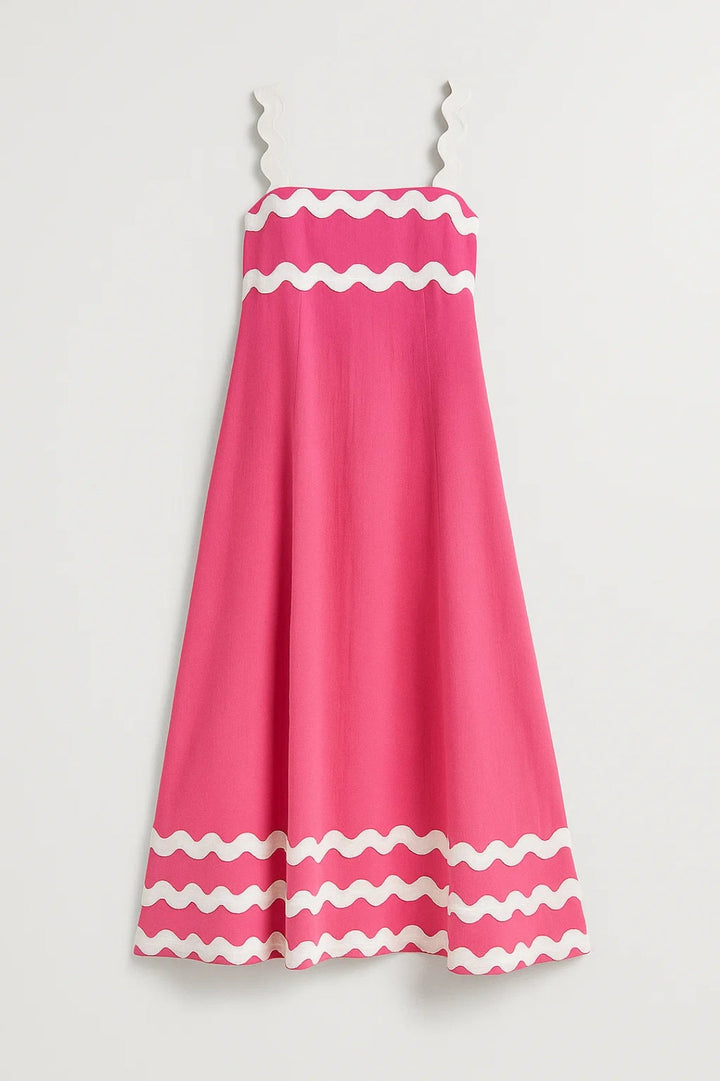 Abito Maxi Donna con Dettagli a Onde – Taglio Fluido e Casual