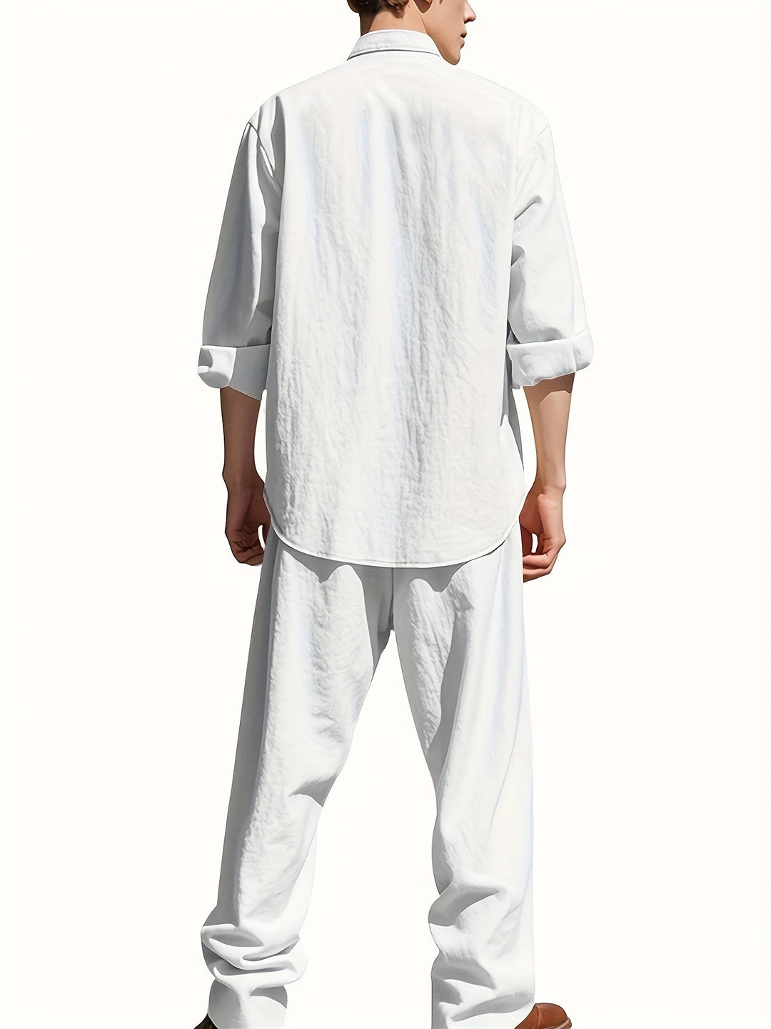 Completo Uomo Due Pezzi in Lino – Camicia Collo Mao e Pantaloni Coordinati