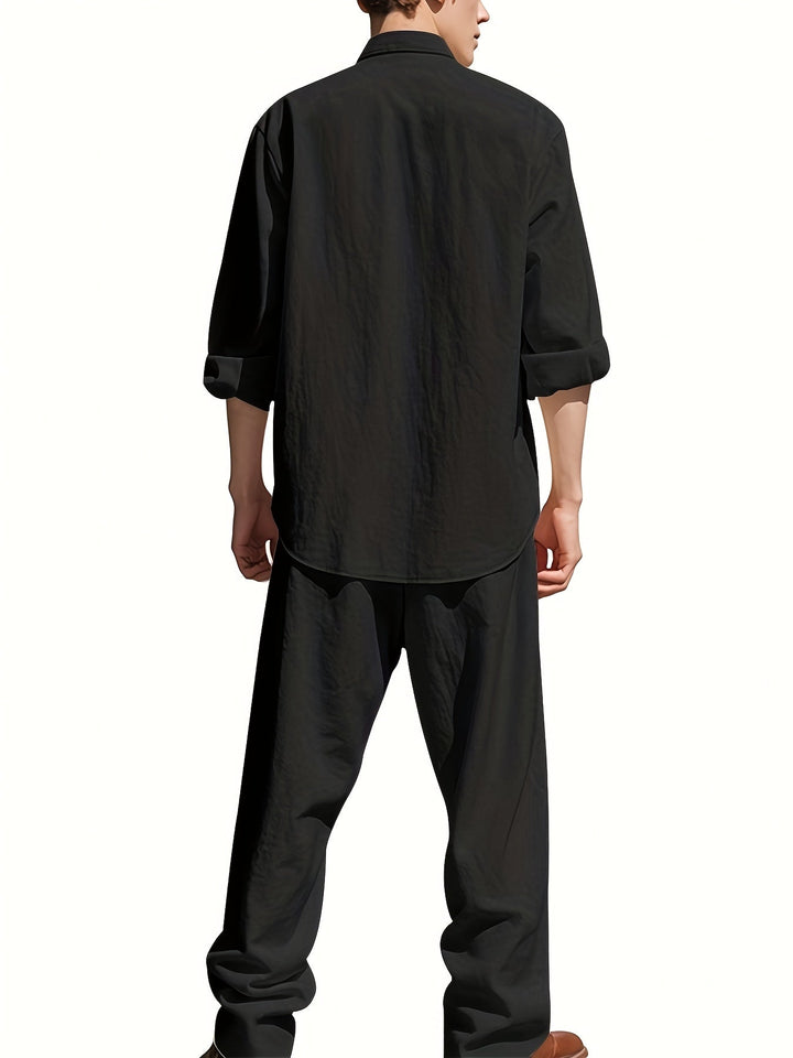 Completo Uomo Due Pezzi in Lino – Camicia Collo Mao e Pantaloni Coordinati