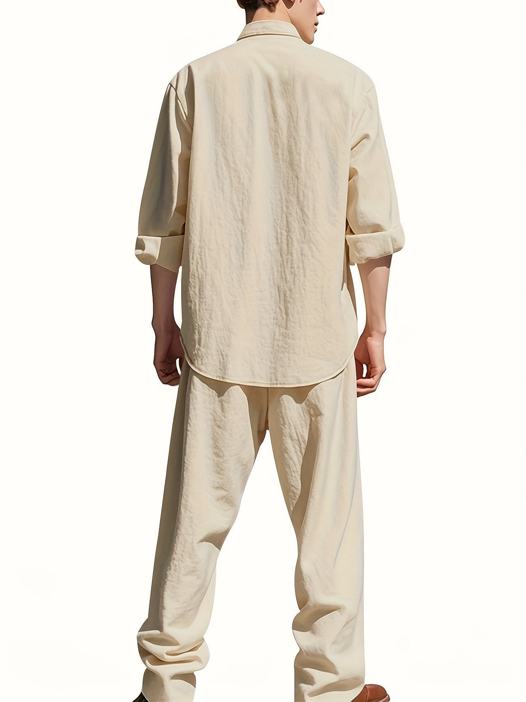 Completo Uomo Due Pezzi in Lino – Camicia Collo Mao e Pantaloni Coordinati