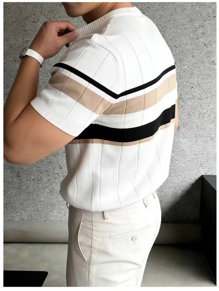 Herren-Strick-T-Shirt – Slim Fit mit modernen Streifen