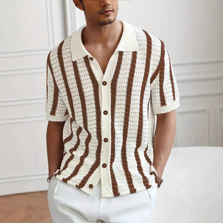 Polo da uomo in maglia traforata – Righe verticali maniche corte