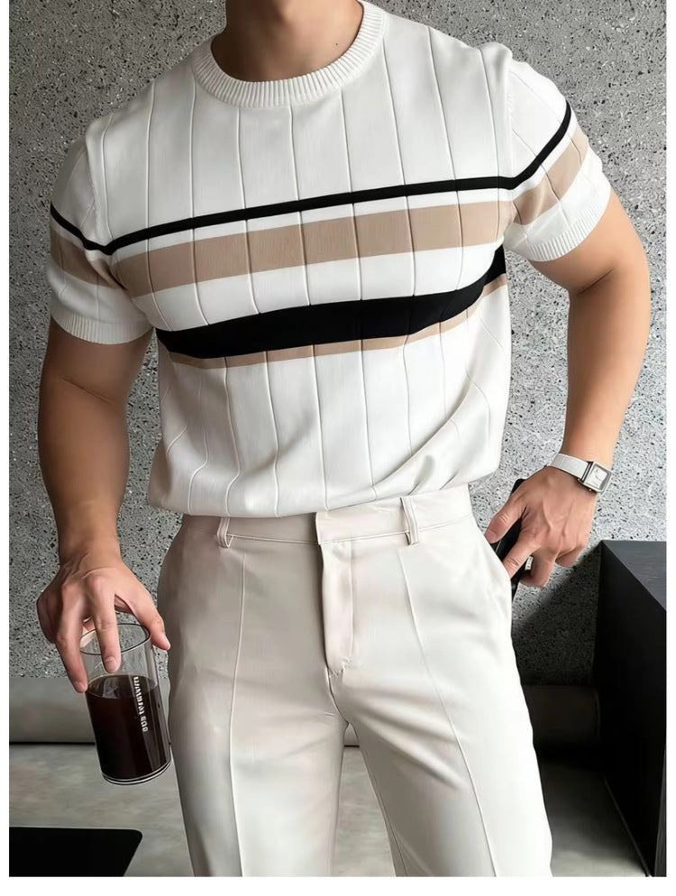 Herren-Strick-T-Shirt – Slim Fit mit modernen Streifen