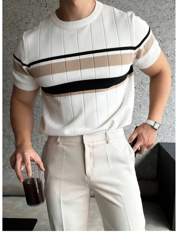 Herren-Strick-T-Shirt – Slim Fit mit modernen Streifen