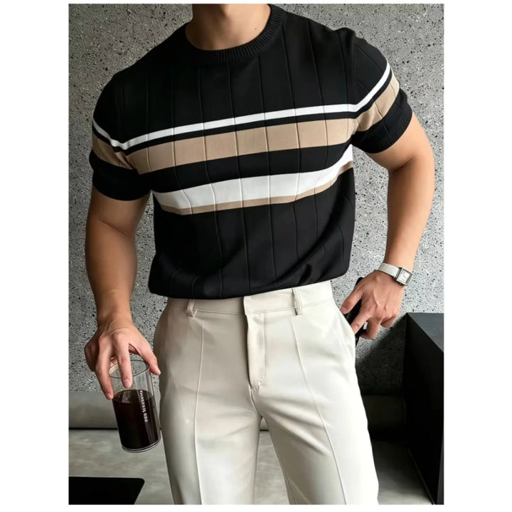 Herren-Strick-T-Shirt – Slim Fit mit modernen Streifen