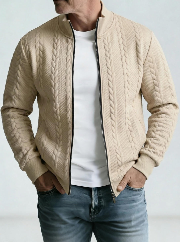 Herren-Jacquardjacke mit Stehkragen – strukturierter Reißverschlussstil