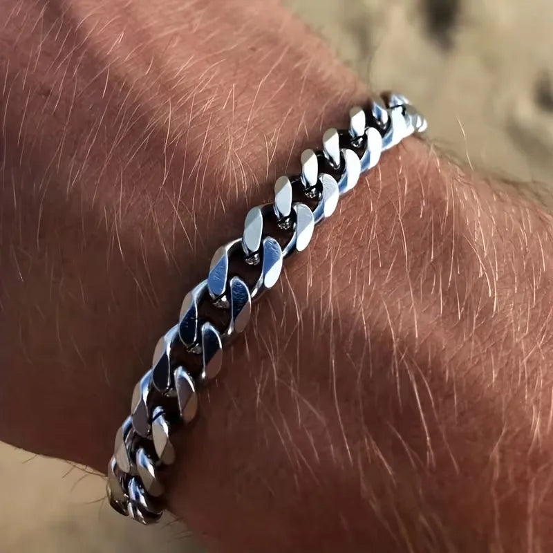 Bracciale Uomo Catena Cubana Acciaio Inossidabile Lucido – Maglia Spessa