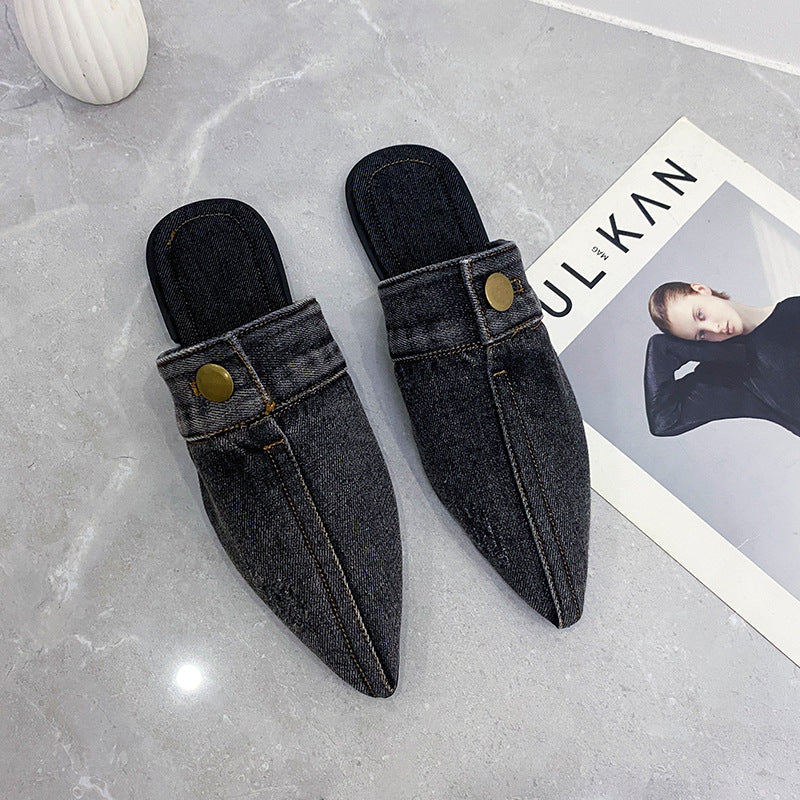 Mocassini piatti da donna con finitura denim – Punta appuntita stile slip-on
