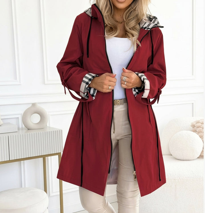 Manteau Femme à Carreaux – Capuche, Chenille Coton Bio, Coupe Courte