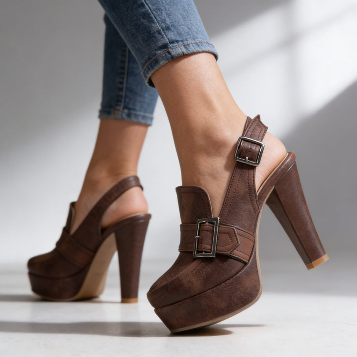 Scarpe con Tacco a Blocco da Donna – Slingback con Zeppa Stile Mocassino