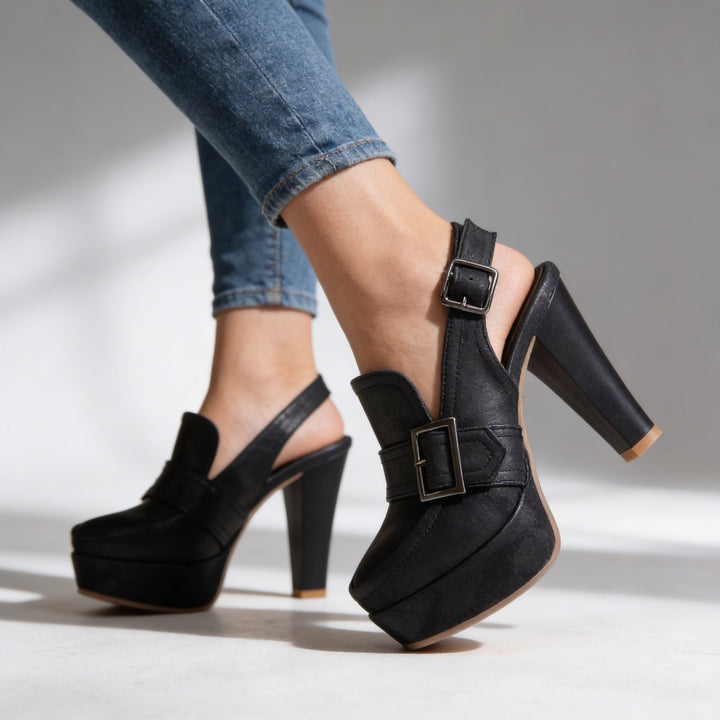 Scarpe con Tacco a Blocco da Donna – Slingback con Zeppa Stile Mocassino