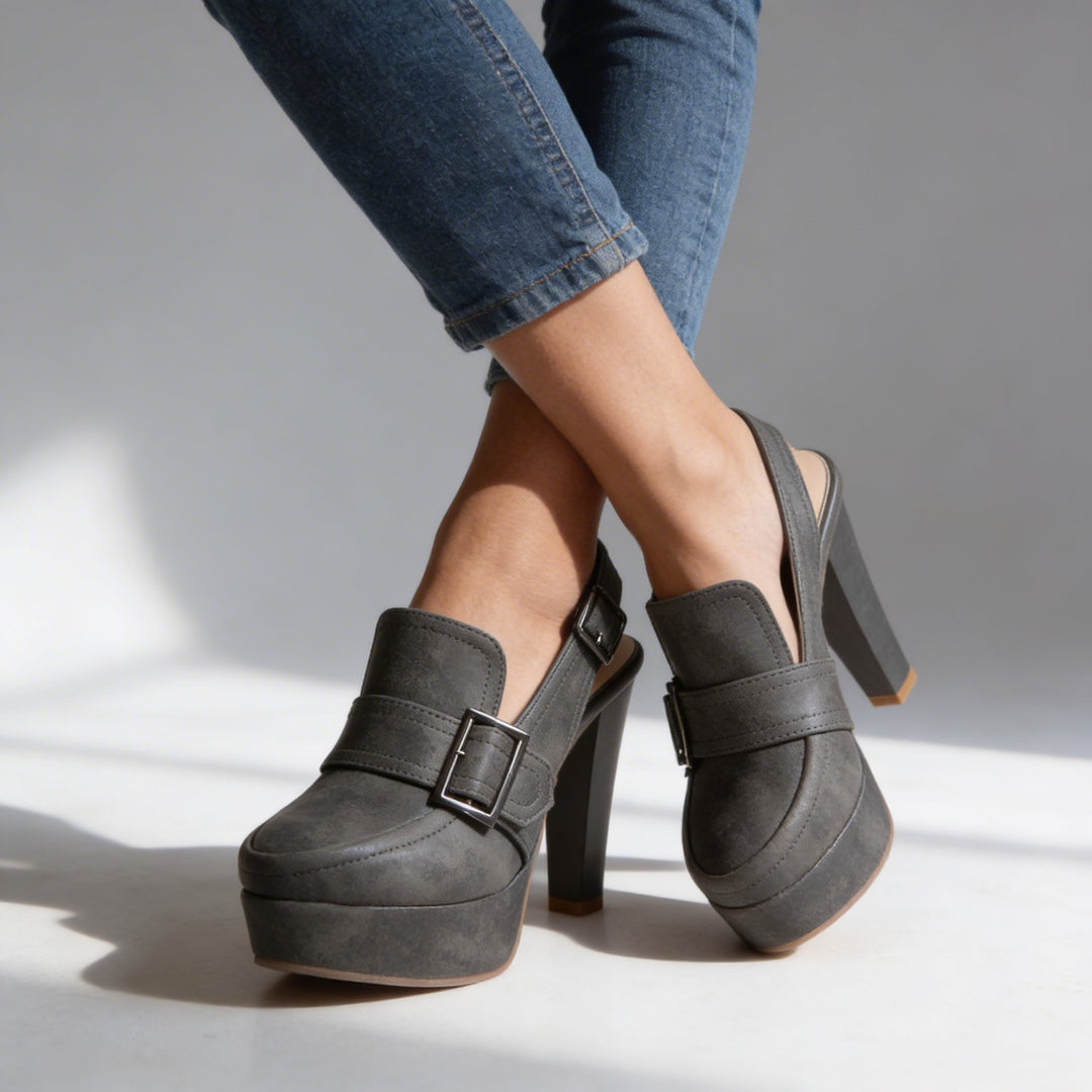 Scarpe con Tacco a Blocco da Donna – Slingback con Zeppa Stile Mocassino