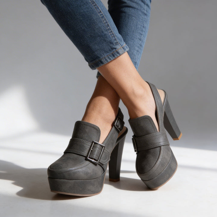 Scarpe con Tacco a Blocco da Donna – Slingback con Zeppa Stile Mocassino