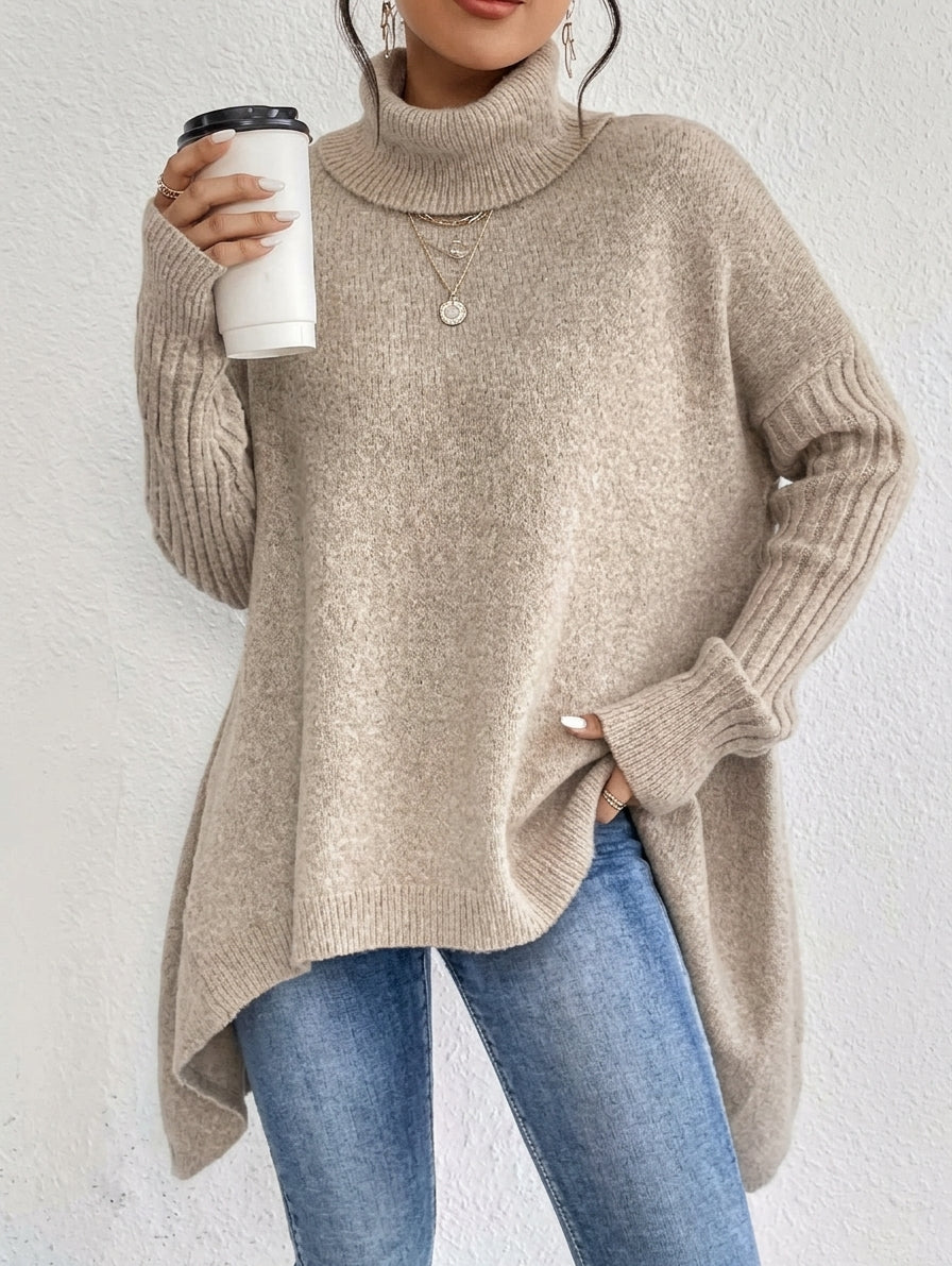 Sweater til dame med høj krave – blød strik med afslappet pasform