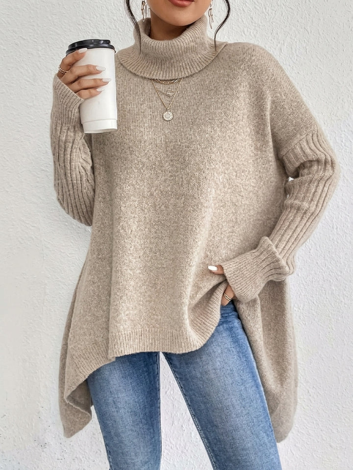Sweater til dame med høj krave – blød strik med afslappet pasform