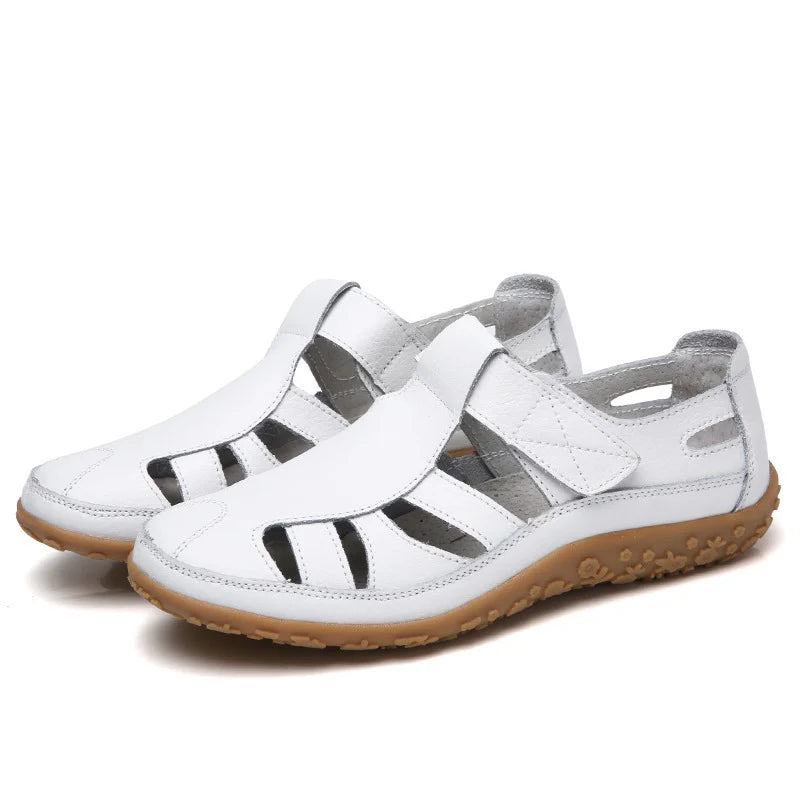 Sandales Femme en Cuir à Découpes – Bride Réglable Velcro