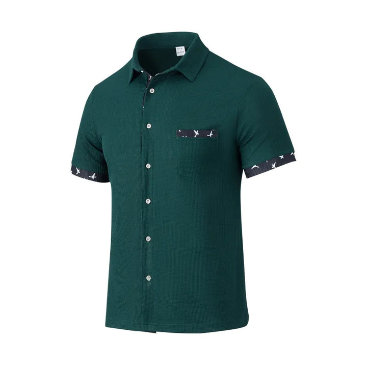 Chemise Homme en Tissu Tissé – Col Classique, Boutons et Liserés Contrastants