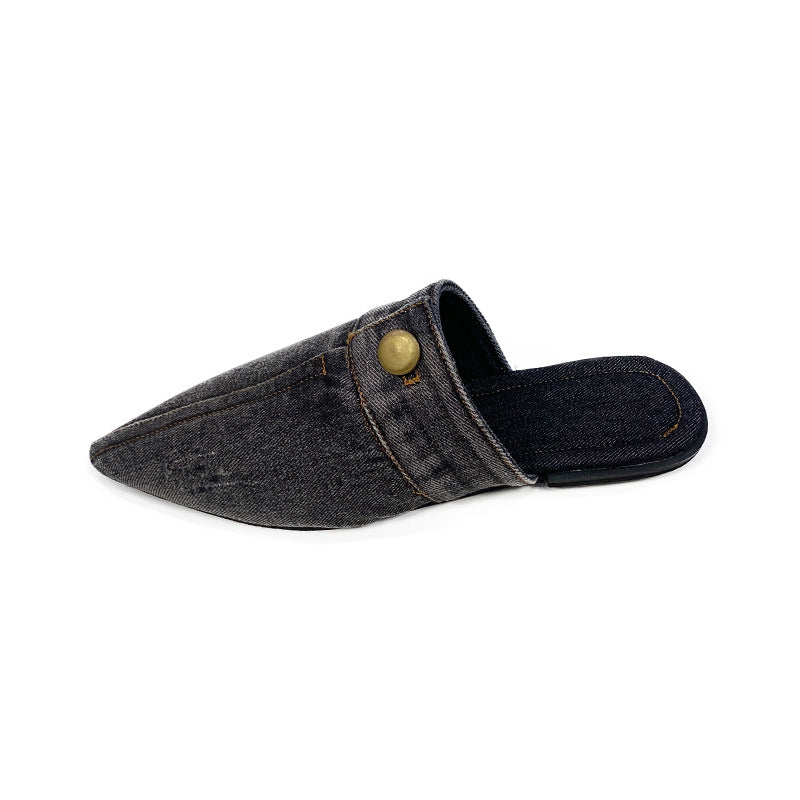Mocassini piatti da donna con finitura denim – Punta appuntita stile slip-on