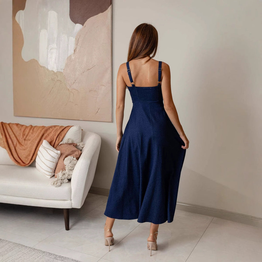 Vestito midi donna con scollo quadrato – silhouette a trapezio effetto corsetto