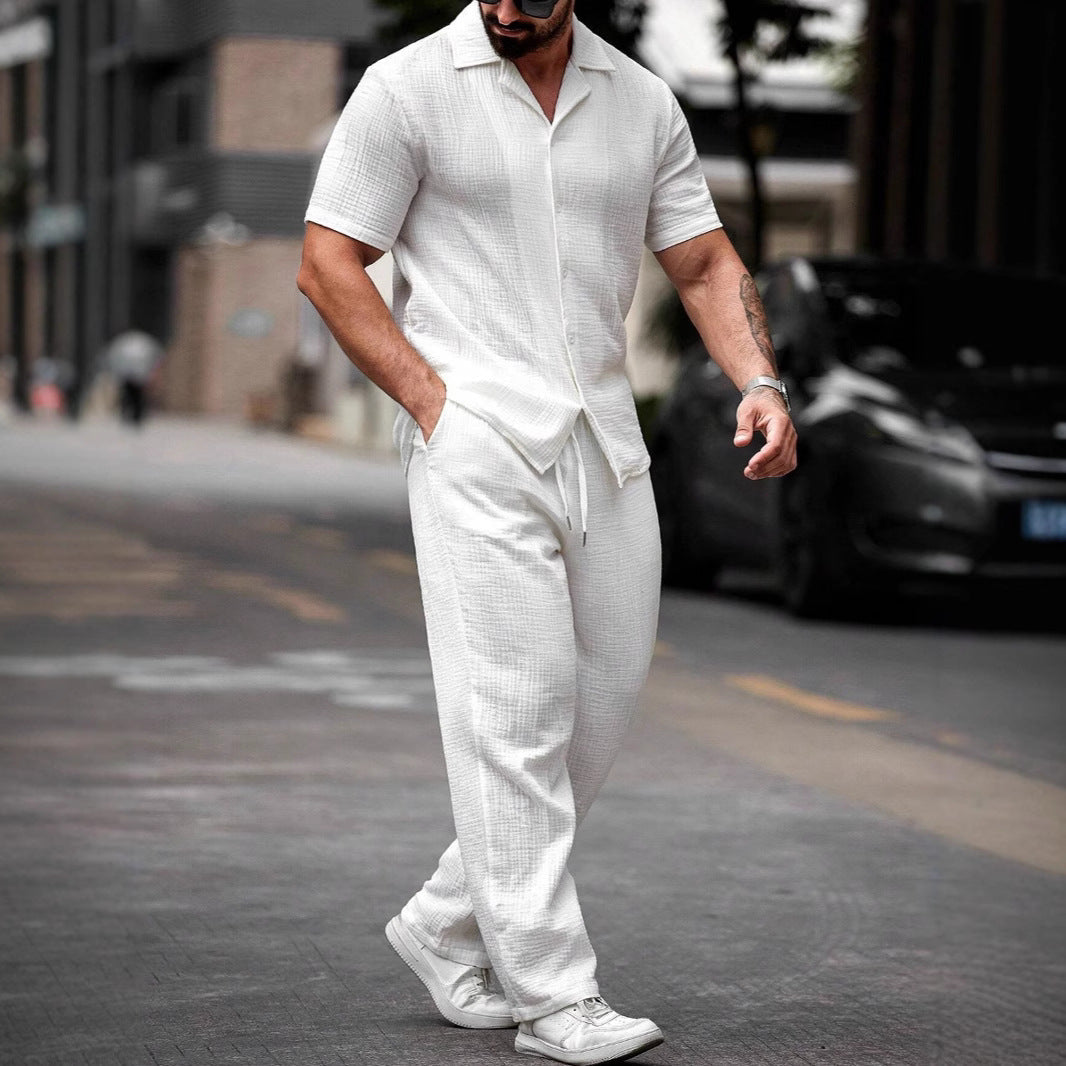 Men's Two-Piece Set – Short Sleeve Shirt and Straight Pants