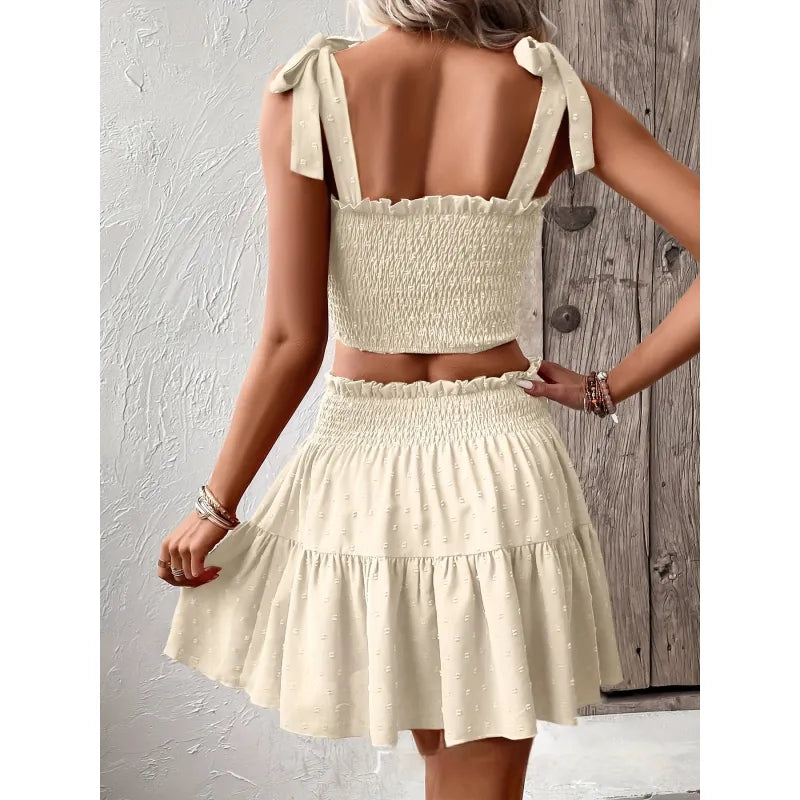 Ensemble Deux Pièces Femme – Top Smocké et Jupe Mini à Volants Texturés