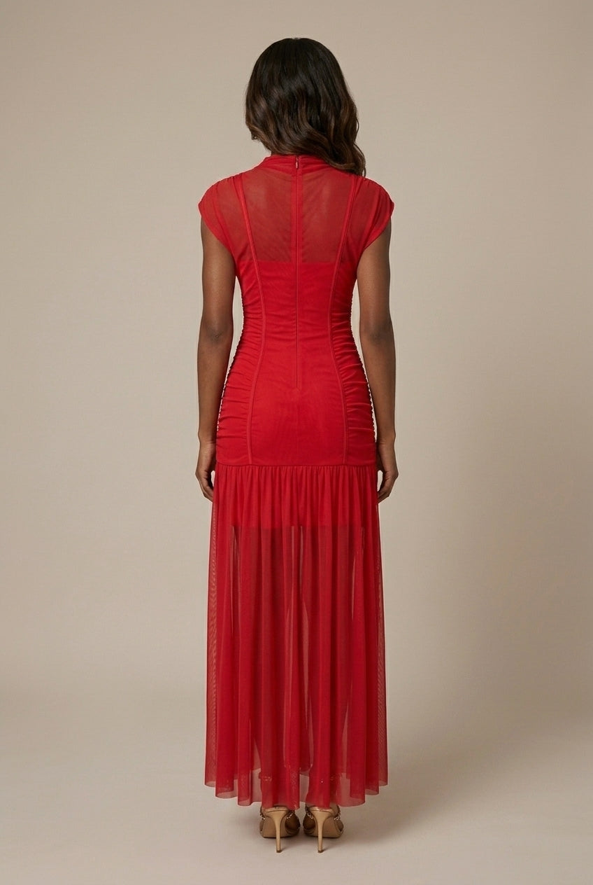 Damen Maxikleid aus Strick – Stehkragen Enganliegender, ausgestellter Schnitt