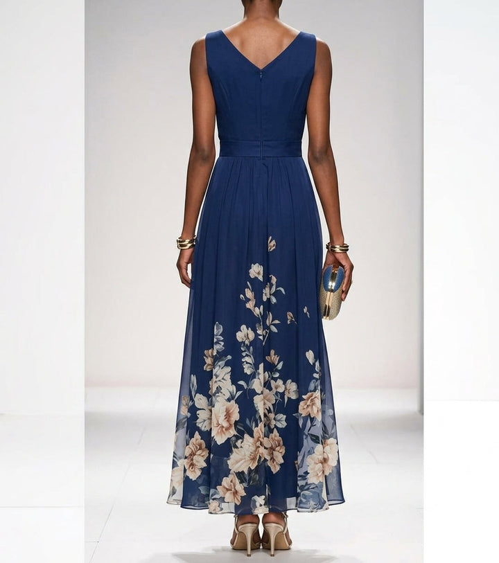 Robe Longue Femme Imprimé Floral – Col V Sans Manches