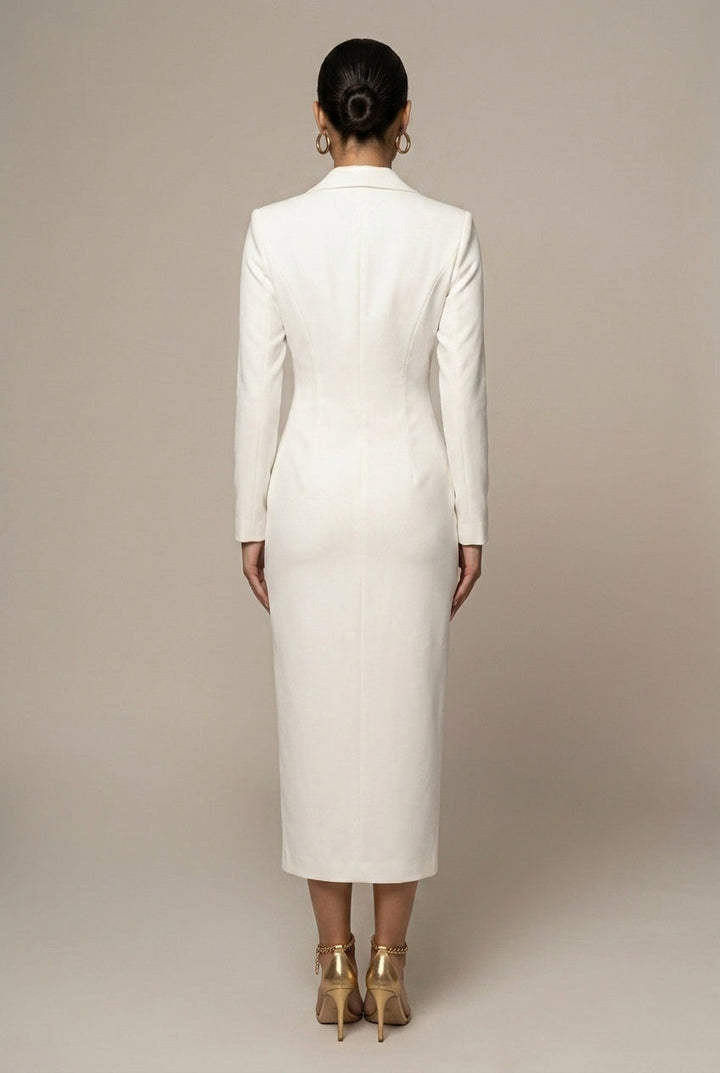 Robe Blazer Femme Midi – Col à Revers Cranté et Coupe Ajustée