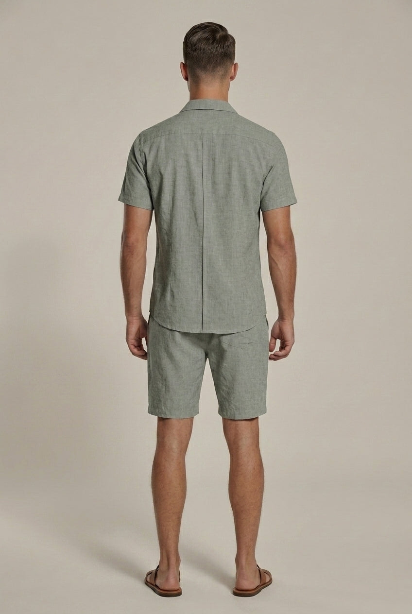 Ensemble Lin Homme Chemise et Short – Coupe Décontractée
