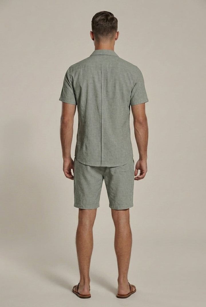 Ensemble Lin Homme Chemise et Short – Coupe Décontractée
