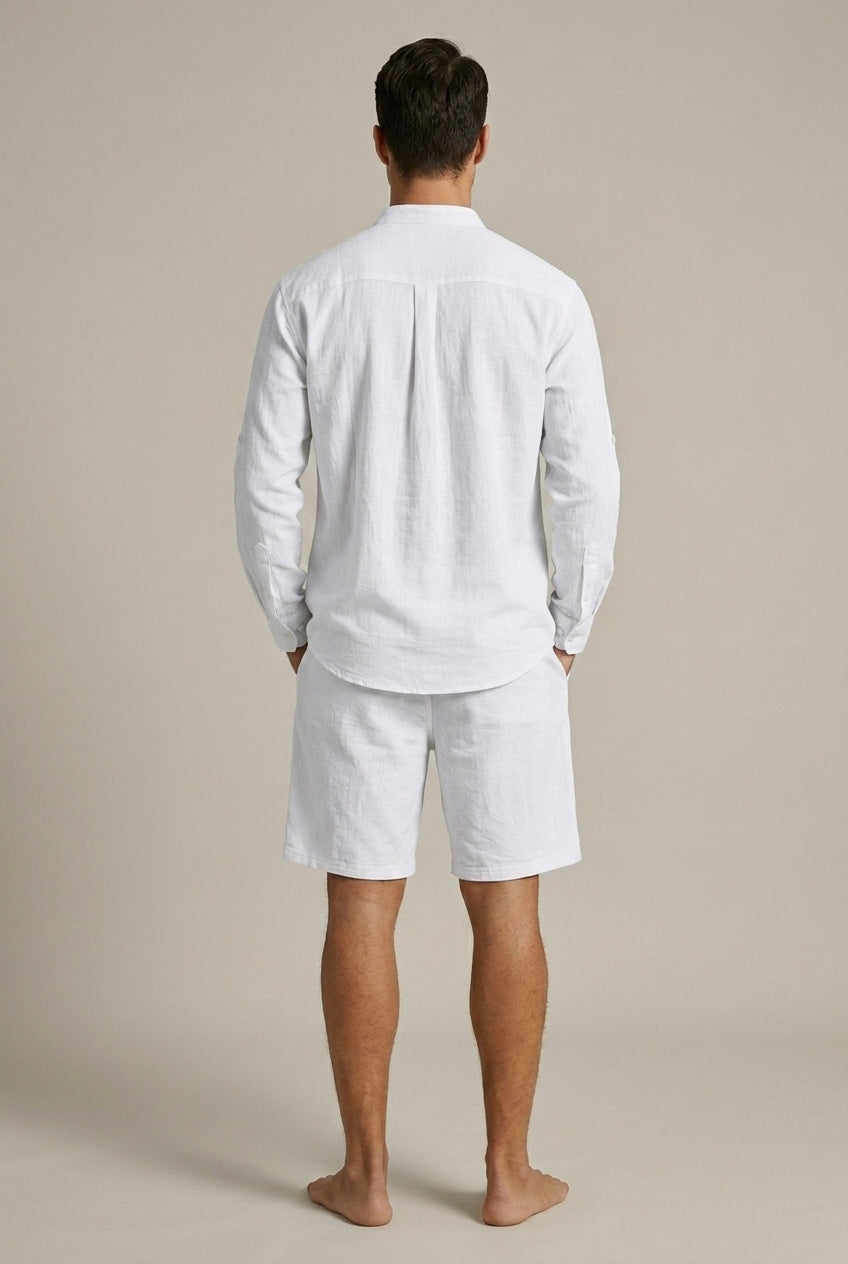 Ensemble Homme Lin Texturé – Chemise Col Mao et Short Coupe Décontractée