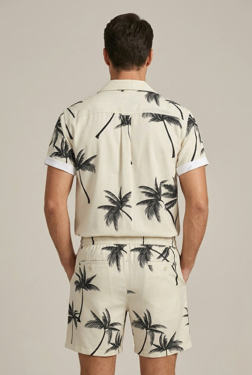 Men's Two-Piece Set – Palm Tree Print Shirt and Shorts