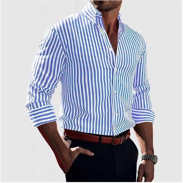 Camicia a righe in lino uomo – maniche lunghe chiusura con bottoni