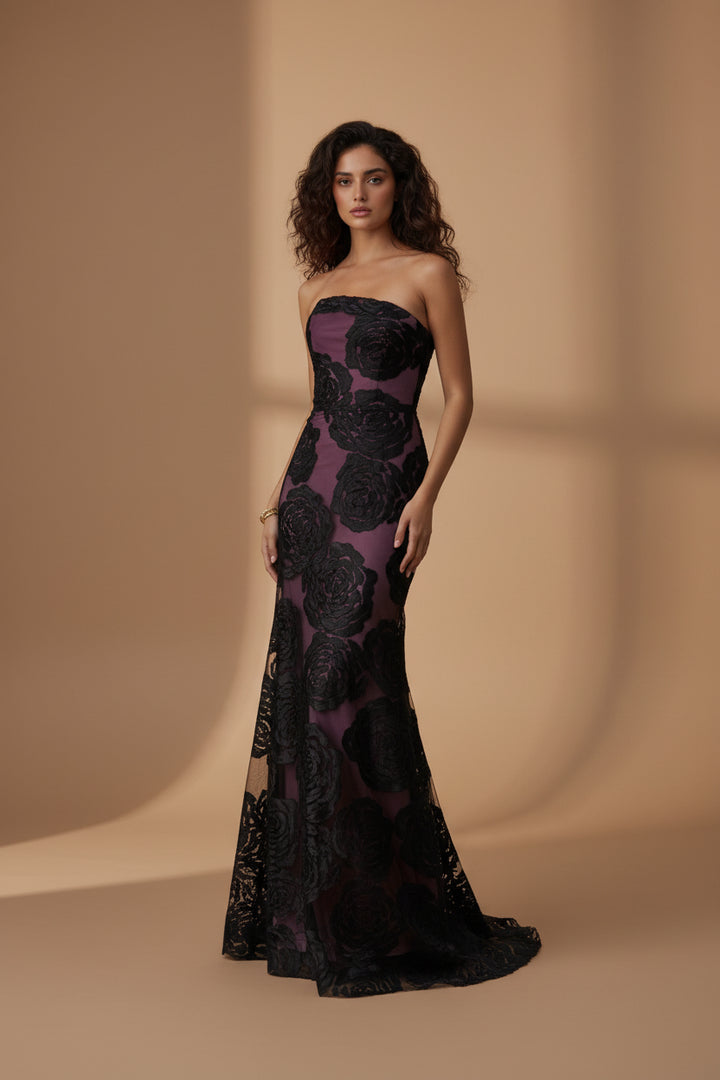 Robe Femme Longue – Épaule Asymétrique avec Fleur