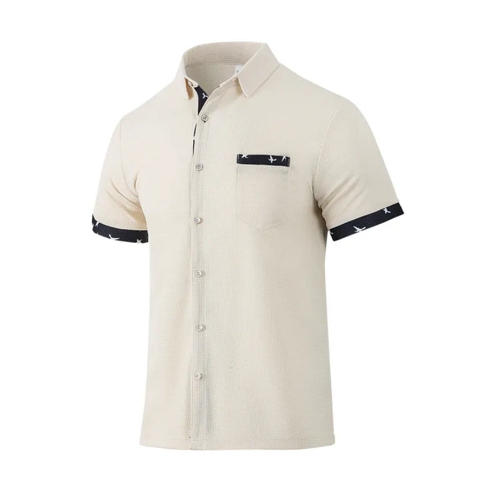 Chemise Homme en Tissu Tissé – Col Classique, Boutons et Liserés Contrastants