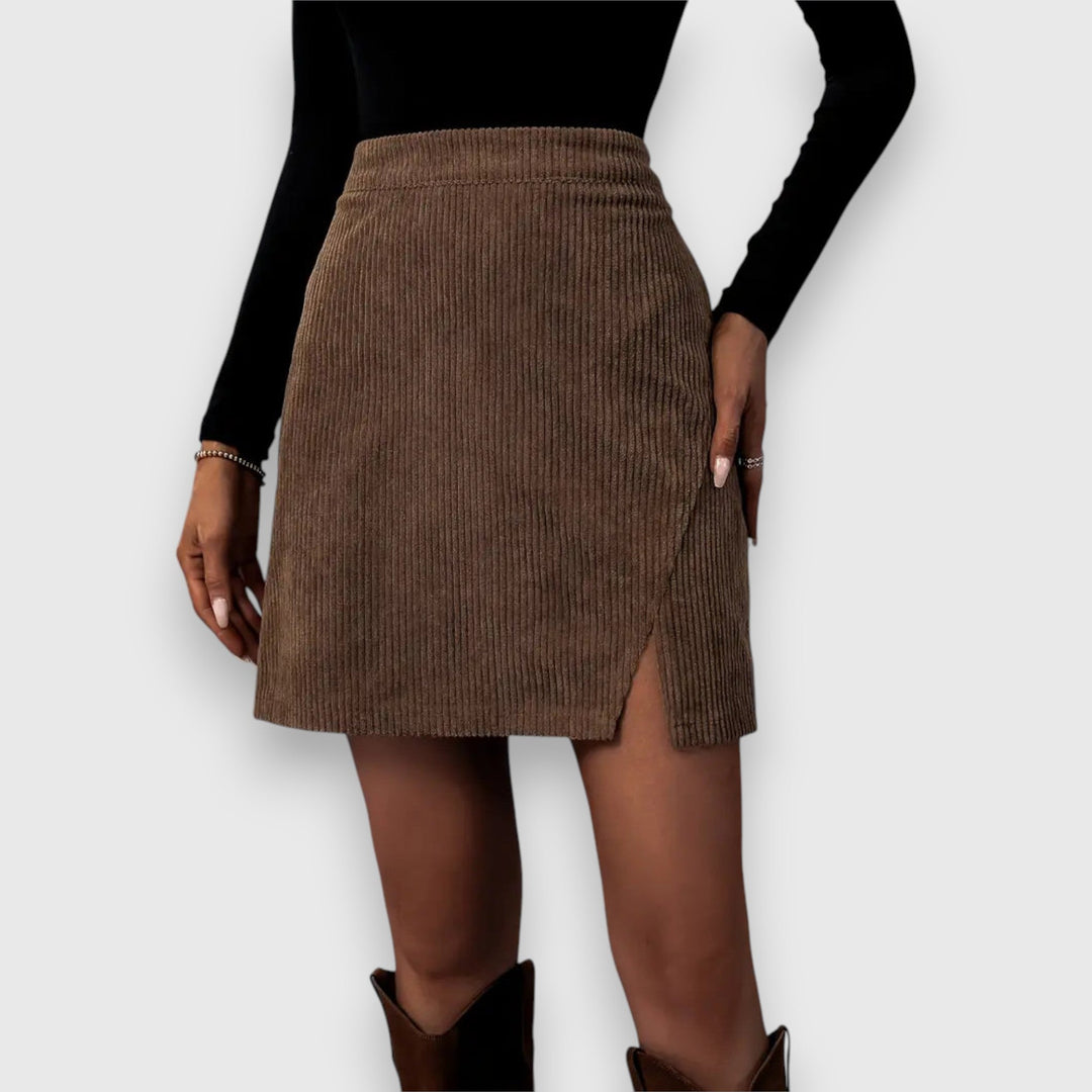 Minirock für Damen aus Cordvelours – Hohe Taille und seitlicher Schlitz